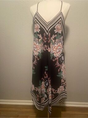 Black Floral Slip Dress with pink and green floral Accents